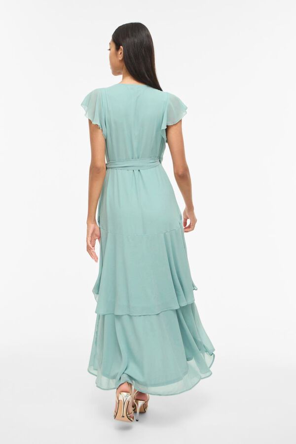 Vila Vestido midi cruzado con lazada de fiesta Turquesa