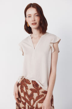 Cortefiel Camiseta manga volante Beige
