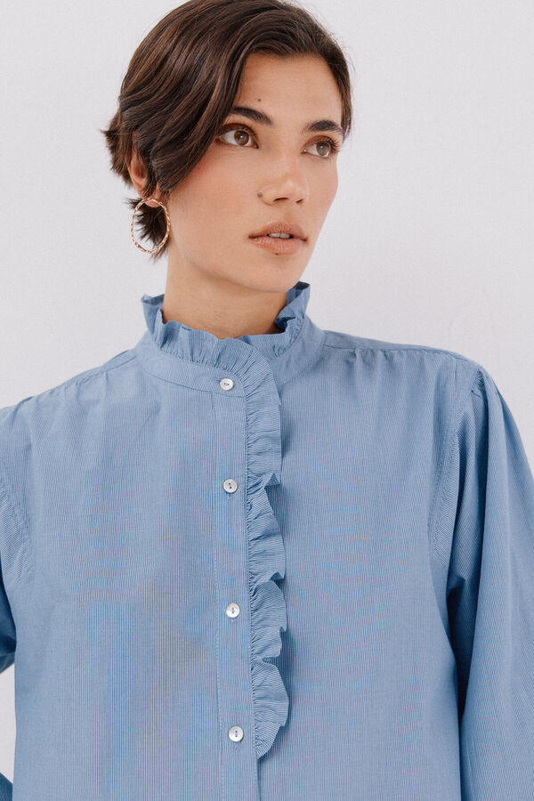 Cortefiel Blusa riscas com gola franzida Azul