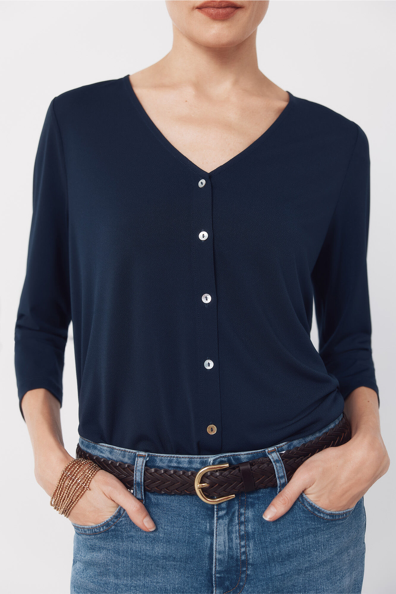 Cortefiel Top escote pico botones