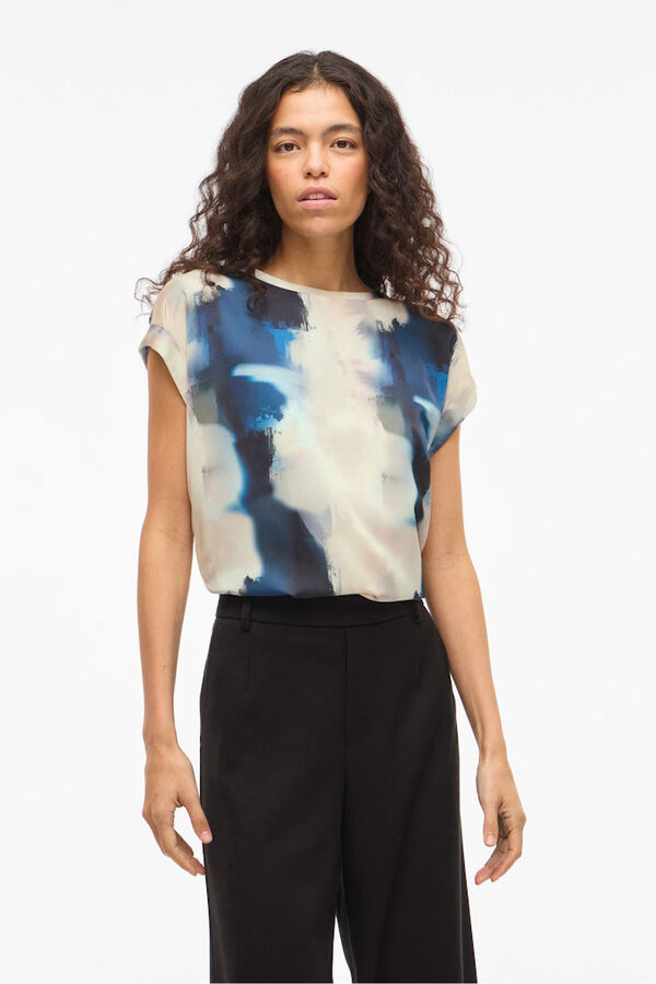 Vila Blusa manga corta satinada Estampado azul