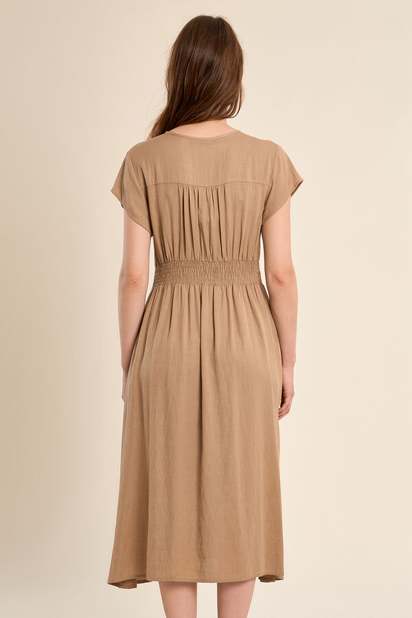 Molly Bracken Vestido de manga corta detalle pliegues Beige