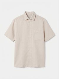 Cortefiel Camisa algod&oacute;n lino lisa manga corta