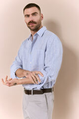 OOTO Camisa algod&oacute;n lino rayas Blue