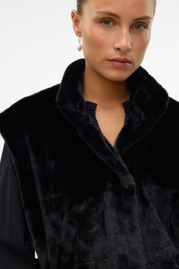 Vero Moda Chaleco de pelo cuello alto Negro