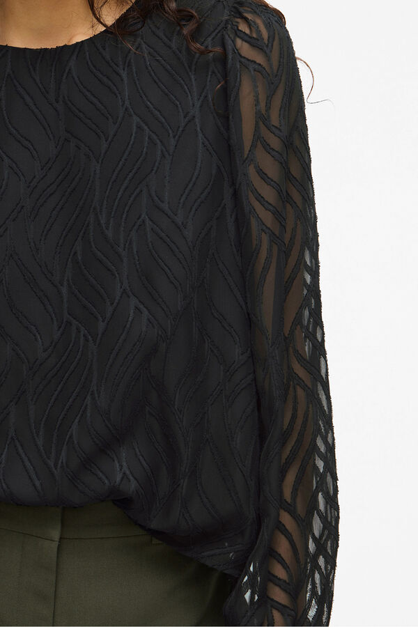 Vila Blusa de manga comprida com gola redonda Preto