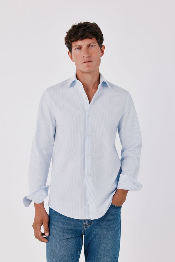 Cortefiel Camisa vestir rayas f&aacute;cil plancha Azul
