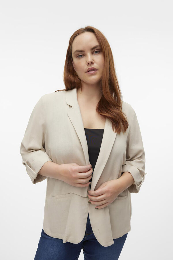 Vero Moda Curve Blazer de mujer abierta con solapa talla grande Beige