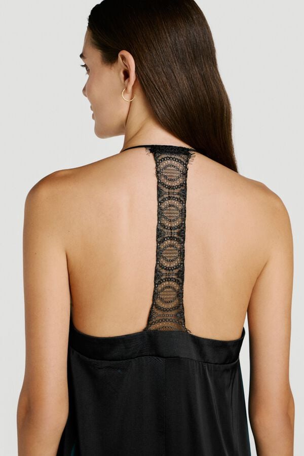 Vila Vestido comprido de al&ccedil;as com renda Preto
