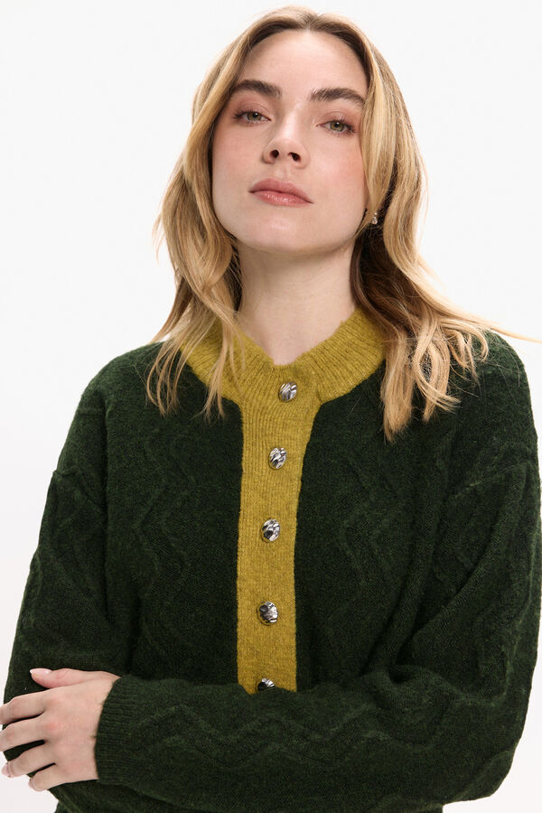 Vila Jersey de lana con botones en el cuello Verde oscuro