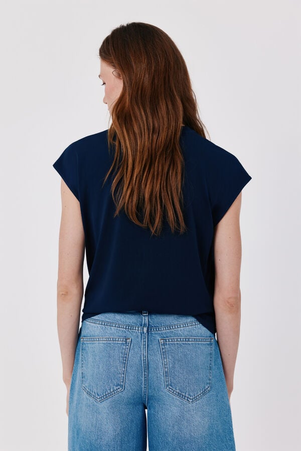Cortefiel Basic stand-up collar T-shirt Blue