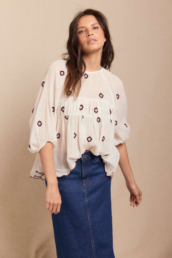 Slowlove Blusa franzida bordada Branco