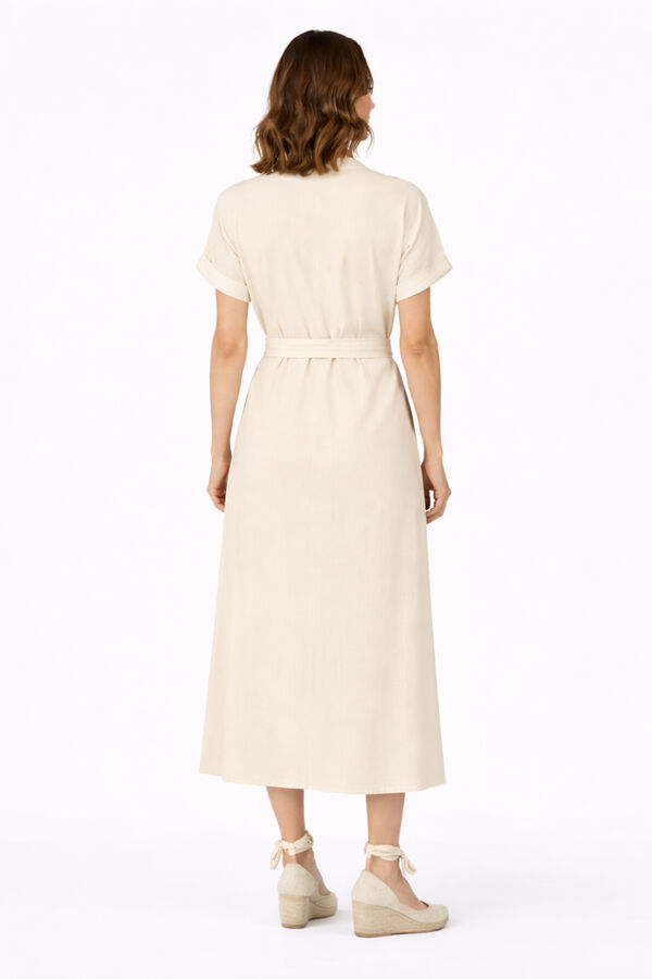 Vila Vestido midi camisero de lino Beige