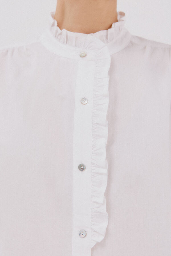 Cortefiel Blusa riscas com gola franzida Branco