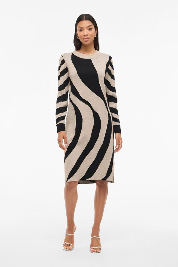 Vila Vestido de punto con viscosa Estampado beige