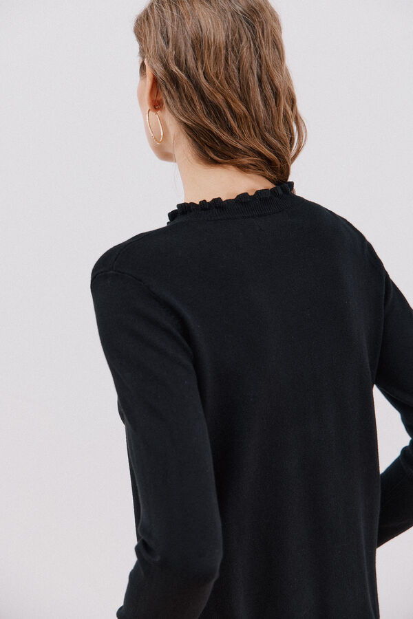 Cortefiel Camisola com gola com folhos Preto