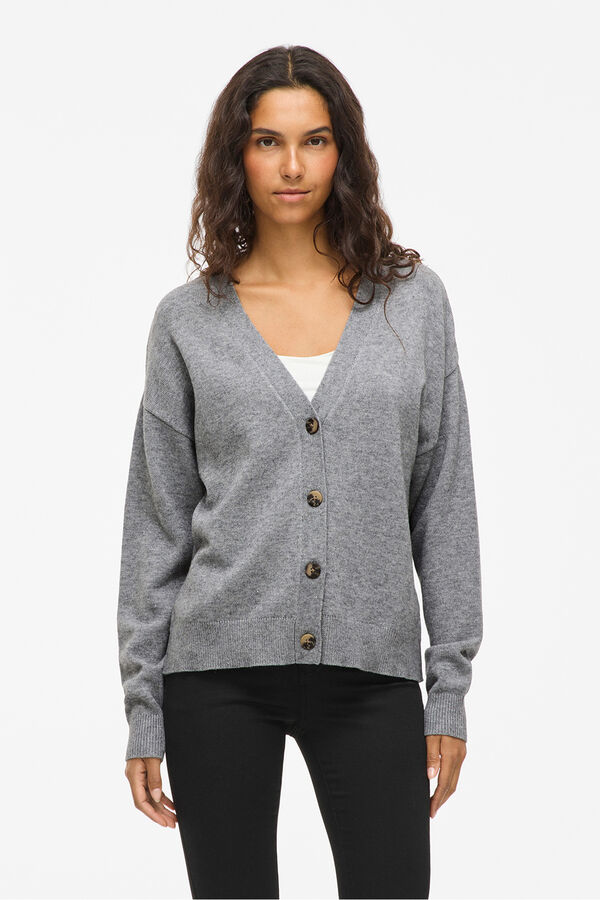 Vila Casaco de malha de malha com bot&otilde;es e viscose Cinzento
