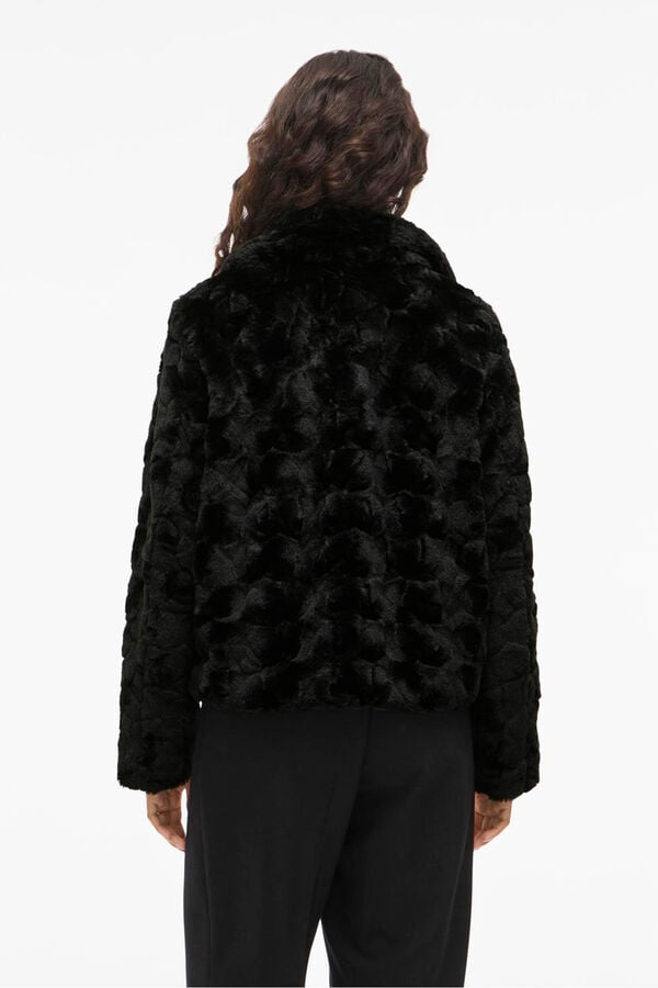 Vila Casaco de pele sobretudo com fecho-&eacute;clair Preto