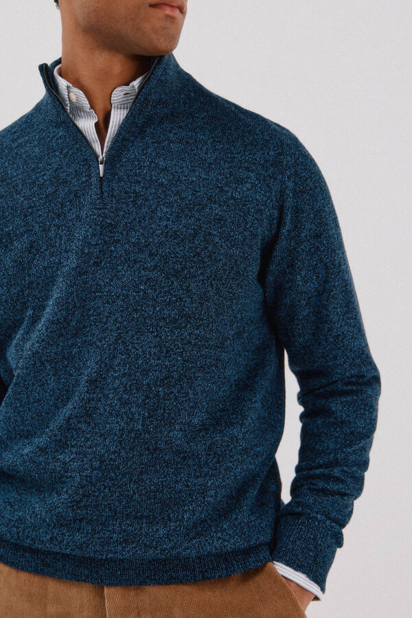 Cortefiel Camisola lã torçal gola fecho-éclair Azul