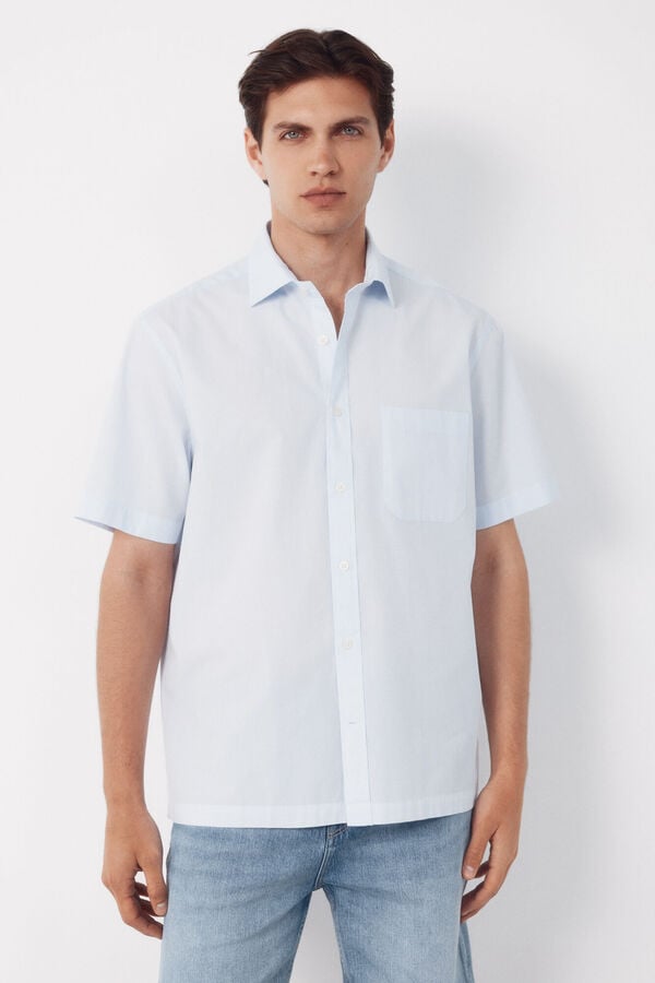 Cortefiel Camisa cuadro vichy manga corta Azul