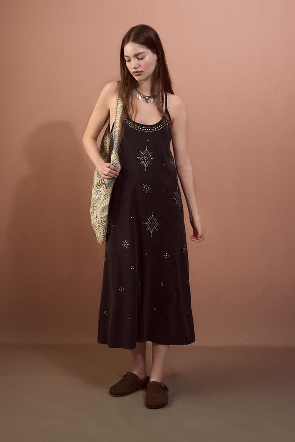 Slowlove Vestido tirantes tachas Preto