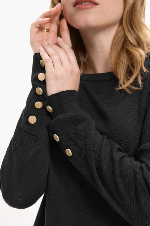 Vila Viscose jumper with buttons on the cuffs Black