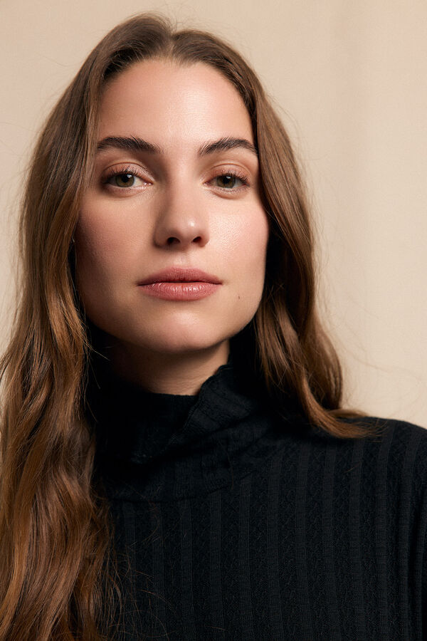 Slowlove Vestido canelado de gola alta Preto