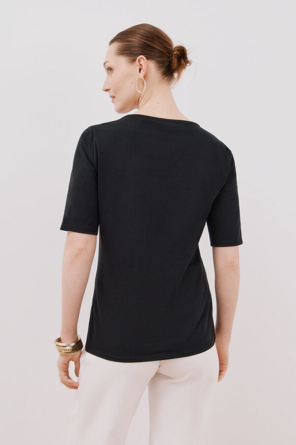 Cortefiel Essential boat neck T-shirt Black