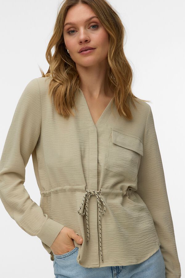 Vero Moda Camisa manga comprida cord&atilde;o ajust&aacute;vel Tostado
