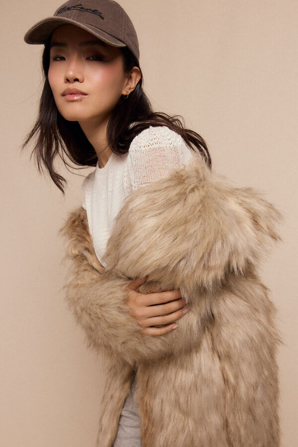 Slowlove Abrigo largo efecto pelo Beige