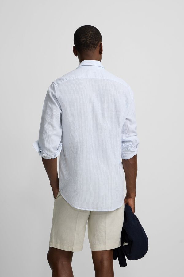 Silbon Camisa sport lino rayas Azul