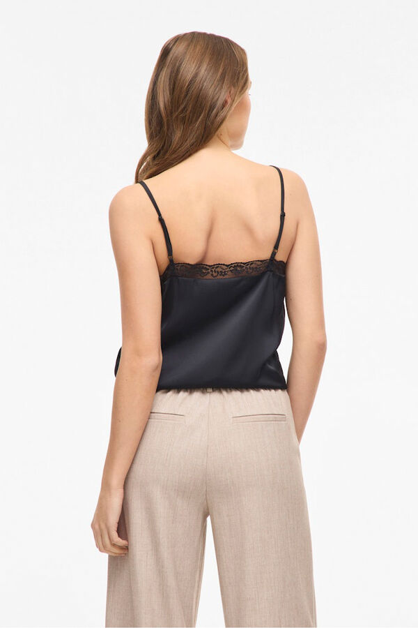 Vila Top lencero satinado con encaje Negro