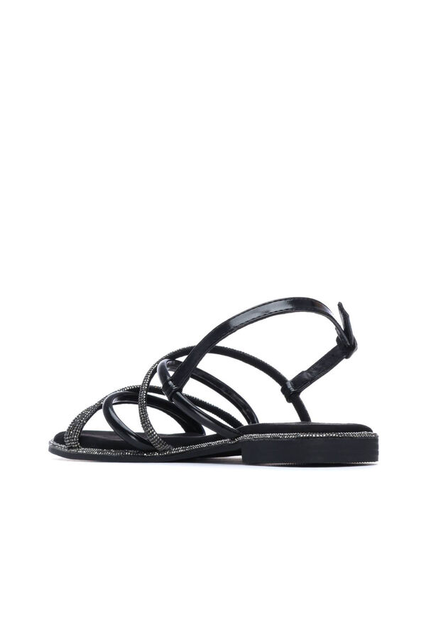 XTI Sandalia plana tiras piedras brillantes Negro
