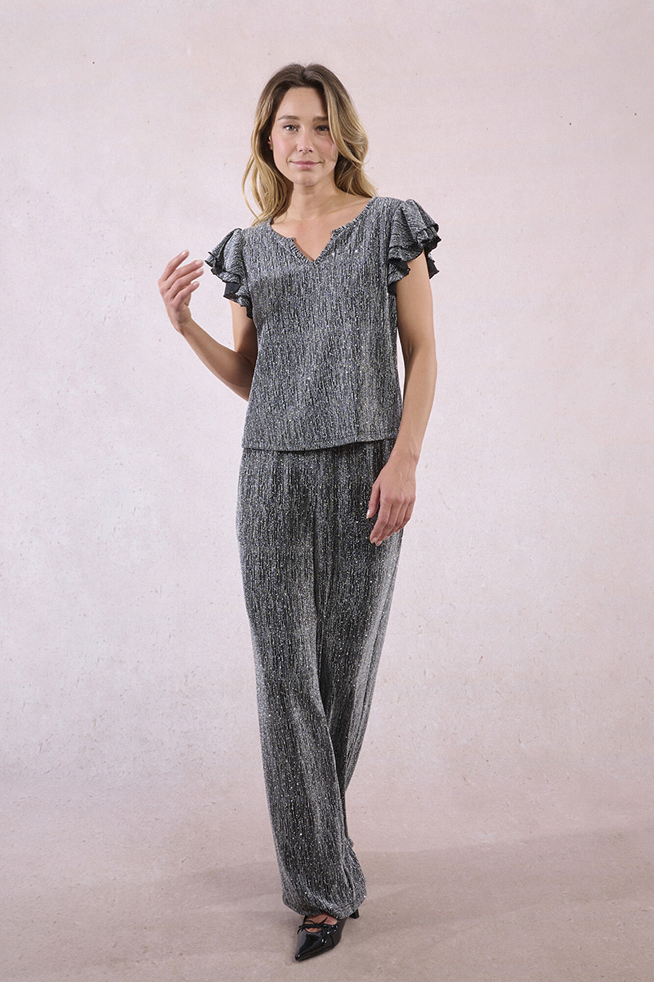 Molly Bracken Top de manga curta com detalhe de babados