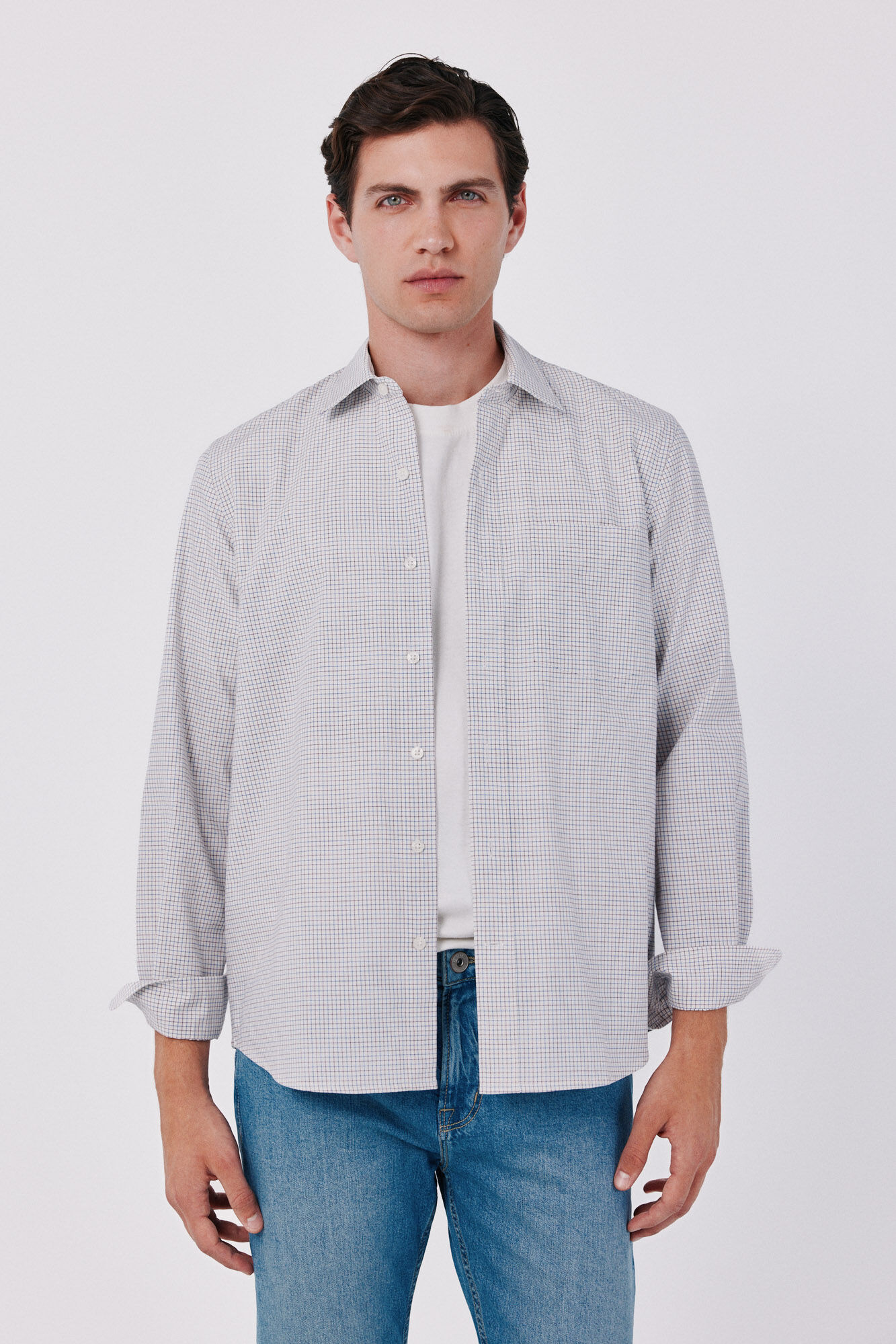 Cortefiel Camisa cuadros popel&iacute;n algod&oacute;n