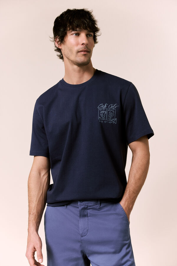 OOTO Camiseta gr&aacute;fica lavada Azul