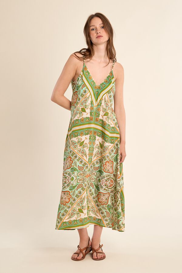 Molly Bracken Vestido largo de tirantes con estampado Verde