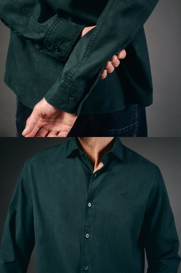 OOTO Camisa twill liso tencel algod&oacute;n Verde oscuro