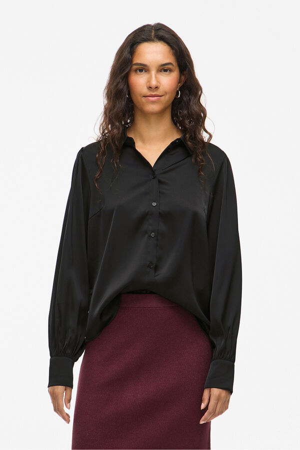 Vila Blusa satinada de manga larga Black