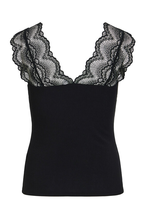 Vila Camiseta canal&eacute; con encaje Negro