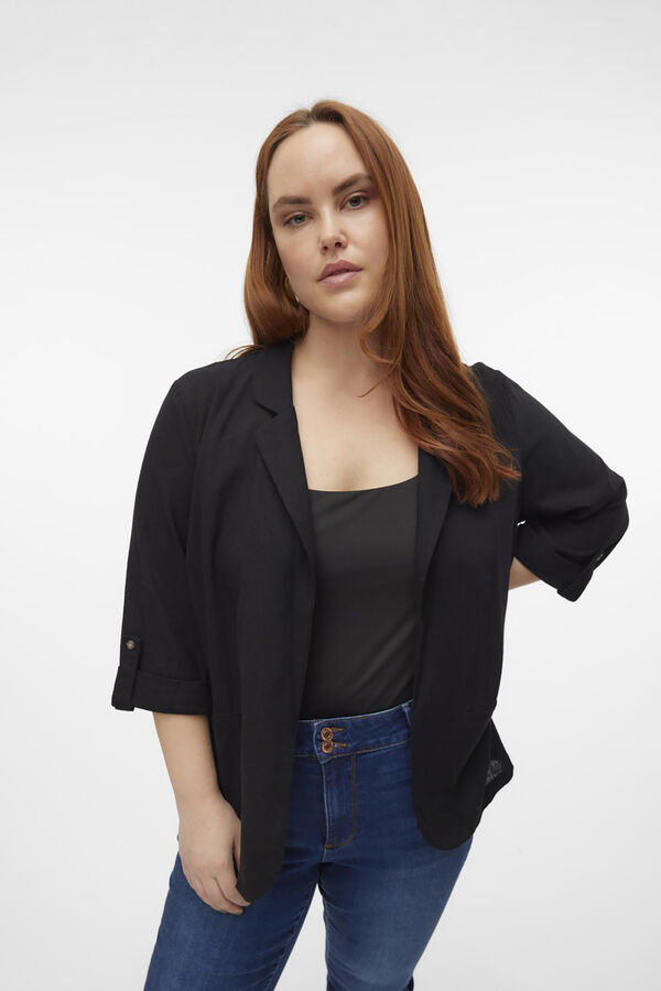 Vero Moda Curve Plus size linen blazer with 3/4 sleeves  Black