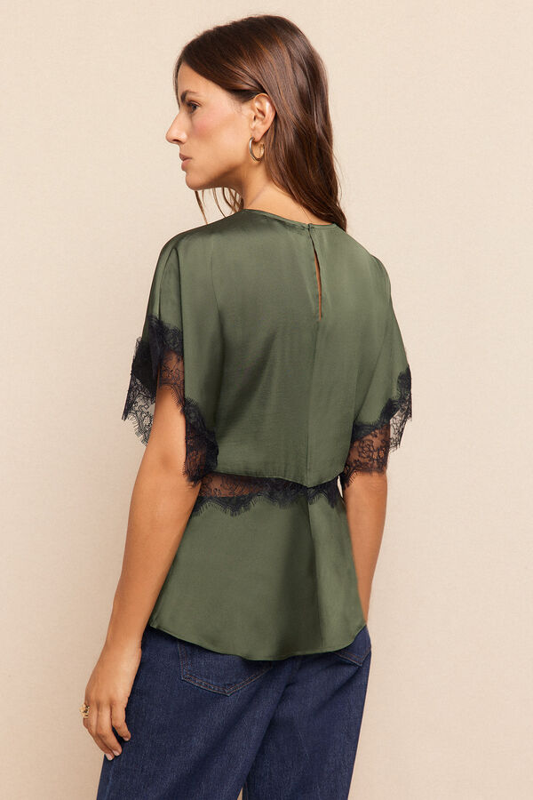 Slowlove Blusa satinada encajes Green