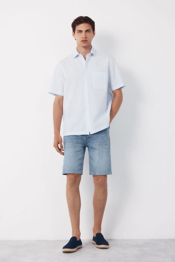 Cortefiel Camisa cuadro vichy manga corta Azul