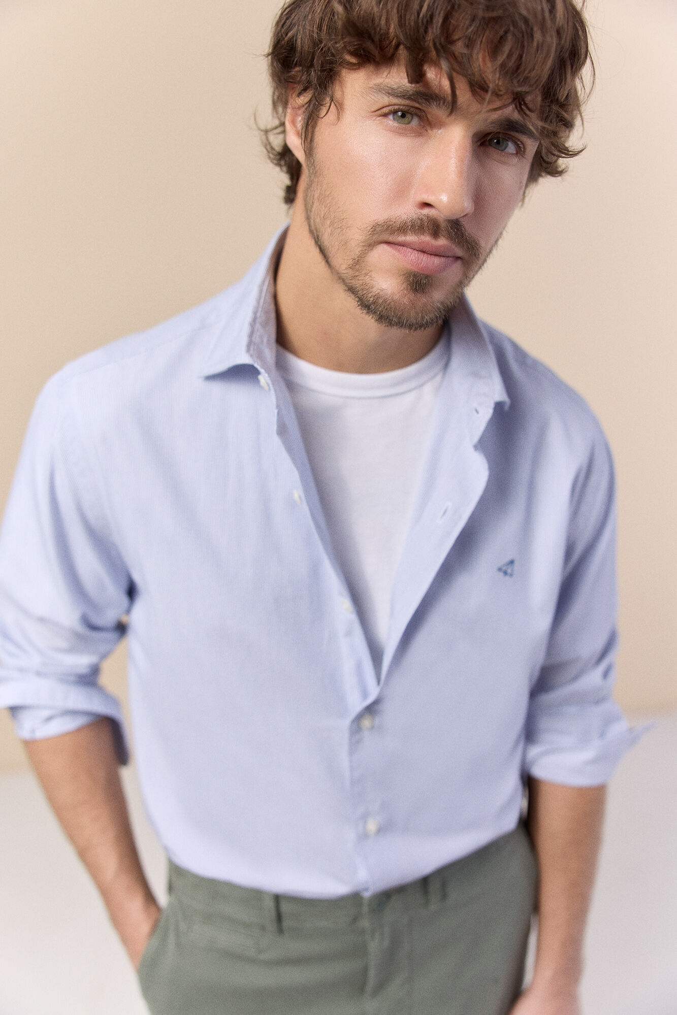 OOTO Camisa &agrave;s riscas manga comprida em popelina