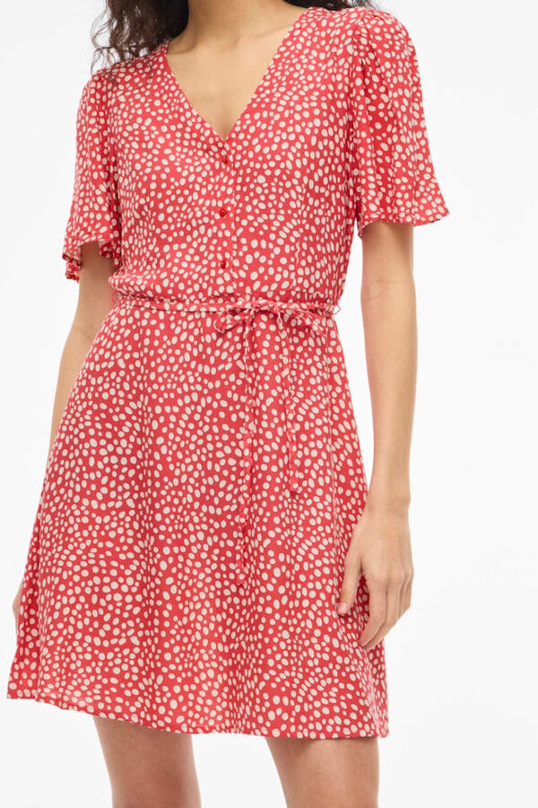 Vila Vestido curto com decote em V em viscose Vermelho