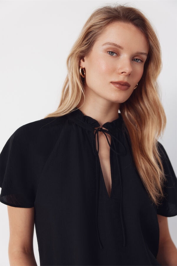 Cortefiel Blusa manga ragl&aacute;n Negro