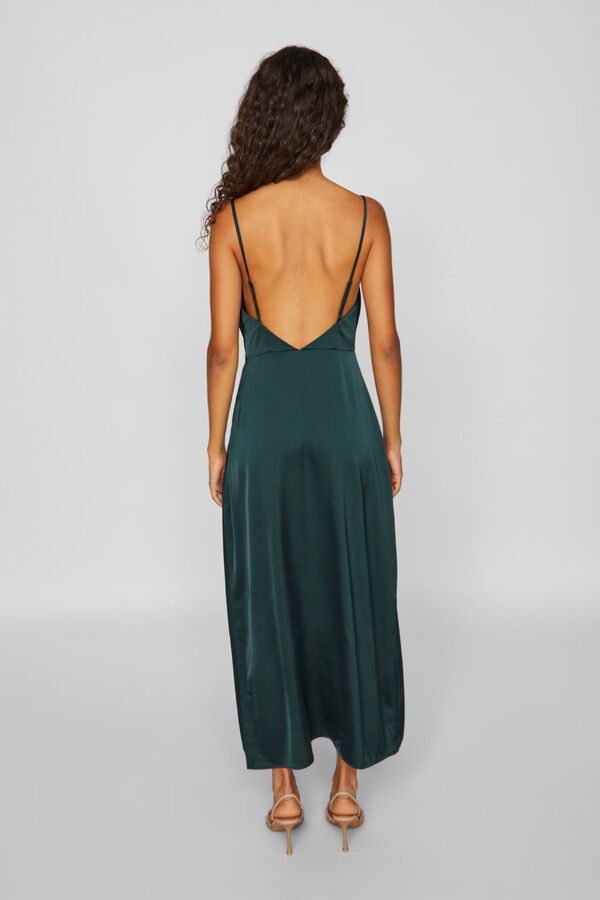 Vila Satin-finish party midi dress Dark green