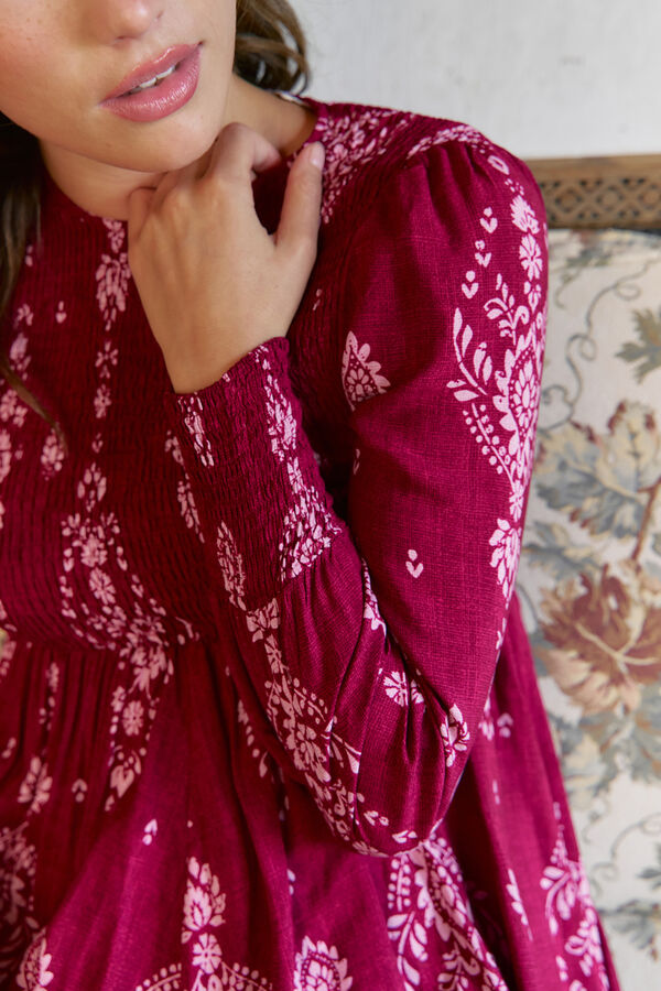 Jaase Vestido largo Bella estampado Rhubarb Estampado granate