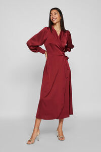 Vila Vestido midi cruzado satinado