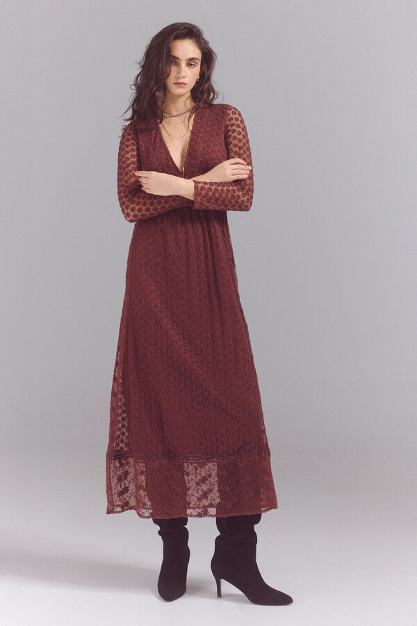 Slowlove Vestido largo de tul Marr&oacute;n